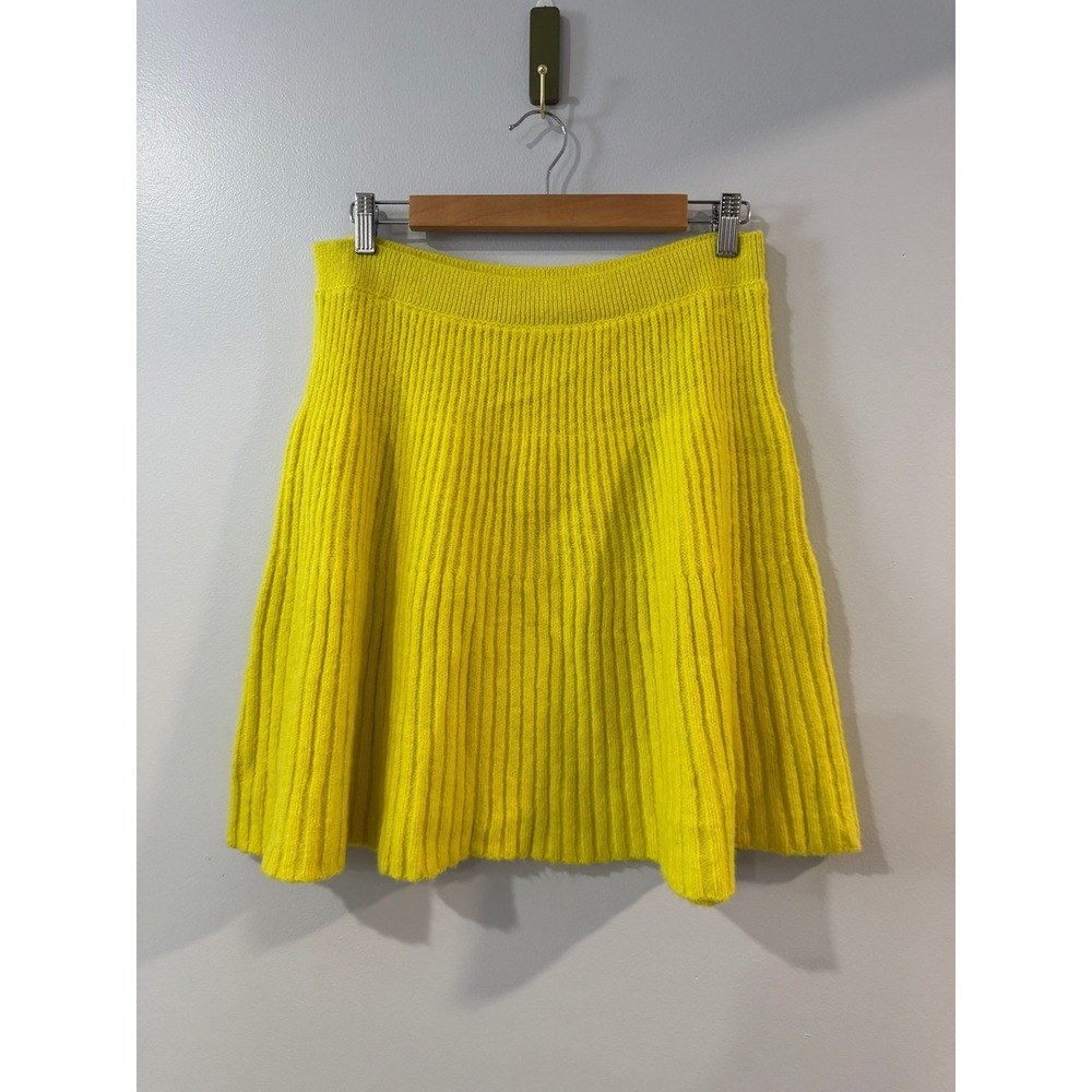 Maeve Anthropologie Yellow Ribbed Knit Sweater Skirt Merino Wool Yak Blend Large